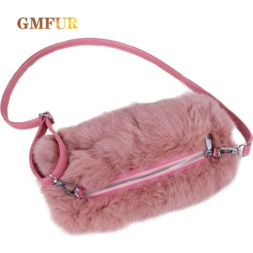 Fashion Ladies Handbags New Real Rex Rabbit Fur Diagonal Bag Elegant Cute Soft Shoulder Bag Women Purses And Handbag