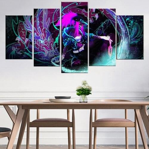 Home Decor Modular Canvas Picture 5 Piece Akali K/DA League of Legends LOL Game Painting Poster Wall For Home Canvas