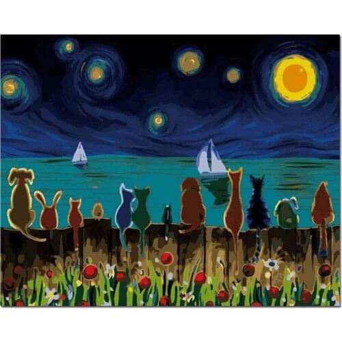 Moon Star DIY Digital Oil Painting By Numbers Canvas Wall Picture Hand Painted