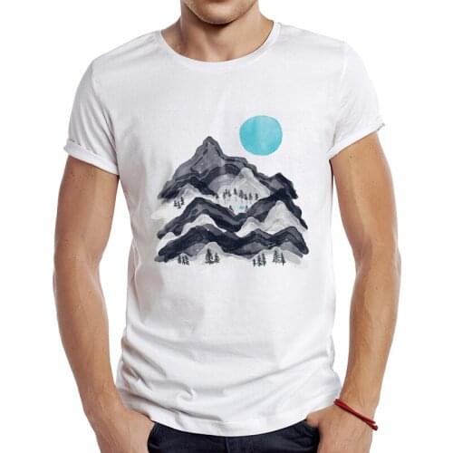 2021 Mens New Fashion Sun in Moon Lake Design Short Sleeve T-Shirt Cool Printed Tops Hipster Tee Shirts