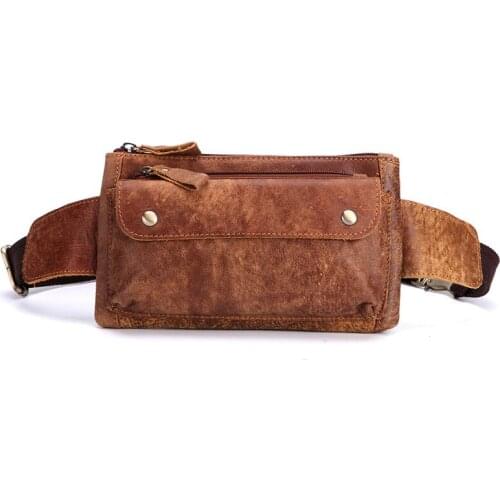 Nesitu High Quality Vintage Brown Coffee 100% Guarantee Real Skin Genuine Leather Waist Bags Women Men Cowhide #M8136