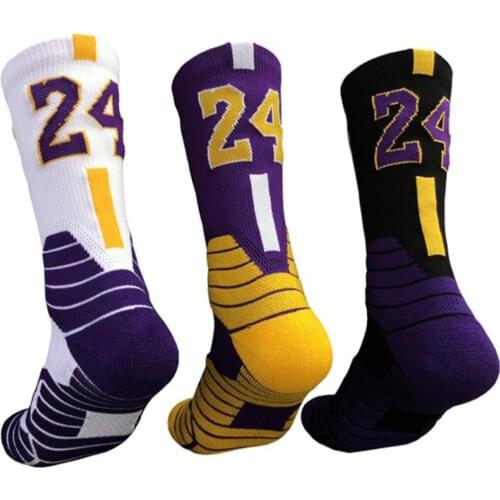 Summer Basketball Stockings Anti-Slip Color-Contrast Stripes Sports Star Number Socks with Thicken Towel Bottom for Men Women