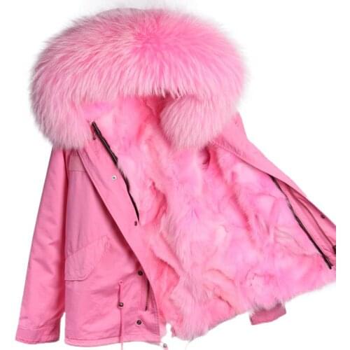 Maomaokong 2020 new Fashion Women real Fox fur lined with Raccoon fur collar winter Luxurious fur jacket