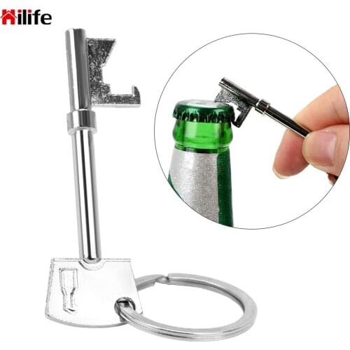 Beer Bottle Can Opener Hangings Ring Keychain Tool Portable Bottle Opener key Shaped Zinc Alloy Silver Color