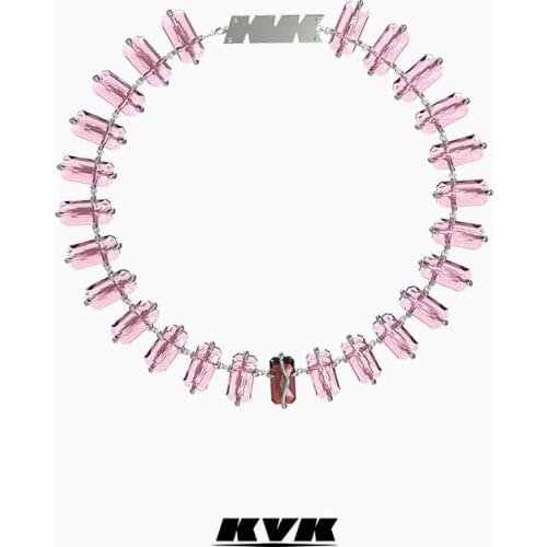 KVK Necklace 2021 new female pink crystal arrangement Logo Necklace niche design fashion accessories necklace