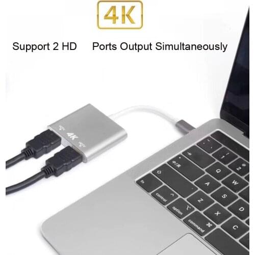Type C To Dual HDMI-compatible Video Converter Cable Adapter for Macbook Computer PC for Samsung Huawei LG Phone To 2 TV Monitor