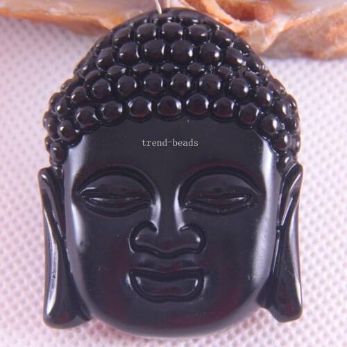 Natural Stone Pendant Real Gem Buddha Kwan-yin Black Obsidian Necklace Pendant