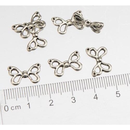 DIY Animal Wings Beads Charms Bracelets Suspension Angel Open Spacer Vintage Silver Metal Fashion Jewelry Findings 15*9mm 100pcs