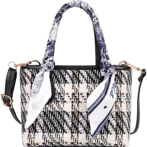 Popular Plaid Bag Autumn 2021 New Trendy Crossbody Bags for Women Simple Fashion Silk Scarf Decoration Tote Daily Handbag