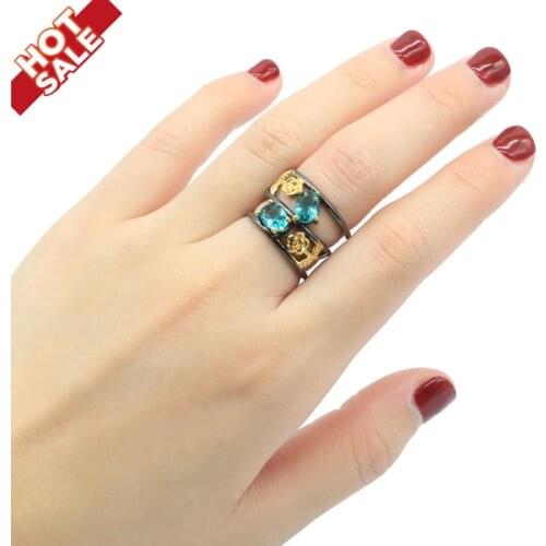 15x10mm Sublime Antique Vintage Style Created Aquamarine Green Peridot Gift For Sister Black Gold Silver Rings