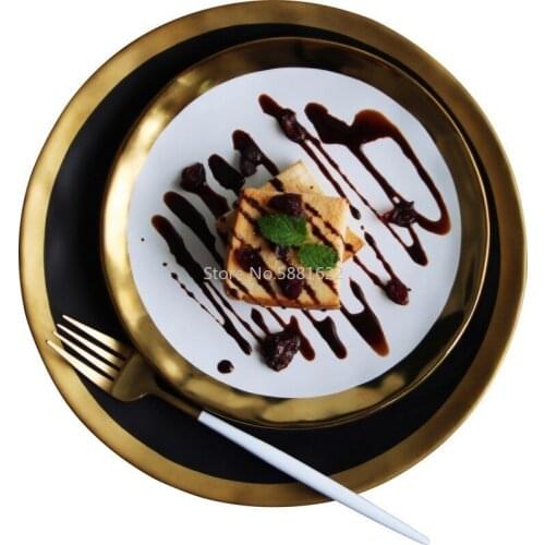 Gold Plate Ceramic Tableware Originality Solid Color Dish Bowl Breakfast Dish Household Plate Ceramic Bowl