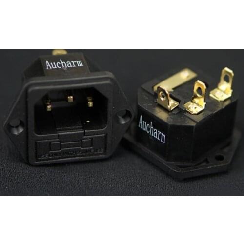 IEC320 C14 Male AC Power Plug Socket With Fuse Holder Gold Plated Copper Power Cord Inlet Hifi Audio DIY AC250V 10A 1PC