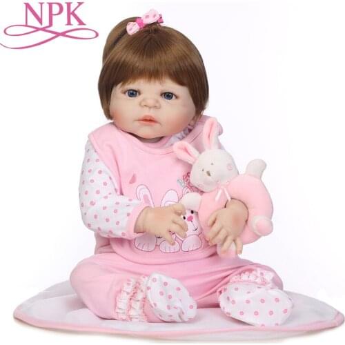 NPK 56CM full silicone bebe bonecas lifelike baby girl with lovely stress kids brithday gift silicone reborn baby dolls