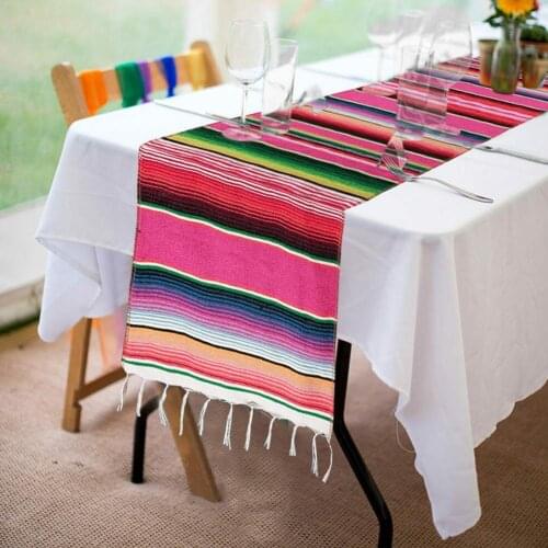 1 Pcs Cotton Table Flag Mexican Style Tablecloth with Tassel Birthday Party Wedding Decoration Supplies 35*215CM