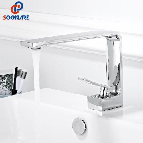 SOGANRE Basin Faucet Hot and cold Bathroom Mixer Tap Modern Chrome Brass Single Handle Sink Mixer Tap Deck Mounted Basin Crane