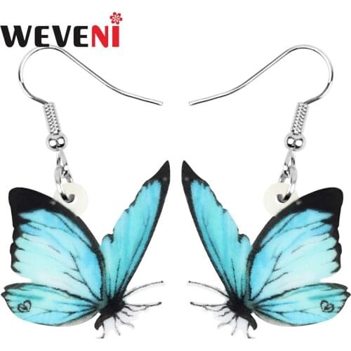 WEVENI Acrylic Blue Morphidae Butterfly Earrings Aesthetic Lovely Insect Animal Dangle Drop Jewelry For Women Kids Classic Gift