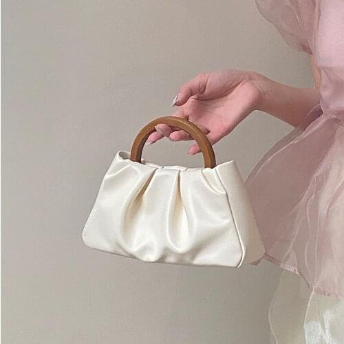 New Folded Cloud Handbag with Wooden Handle for Women Fashion Pumini Shoulder Bag Casual All-Match Womens Messenger Bag