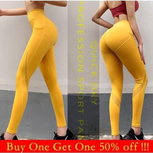 2019 New Women Mesh Solid Seamless Leggings High Waisted Women Sports Leggings Pocket Fitness Yoga Pants Girl Sport Leggings
