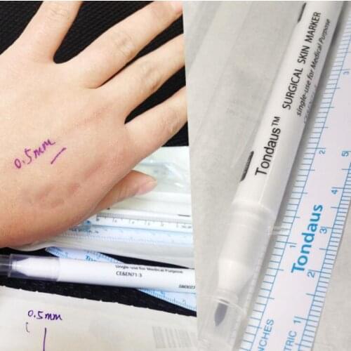 1set 0.5mm surgical skin marker with measure ruler position point pen for permanent makeup eyebrow piercing tattoo