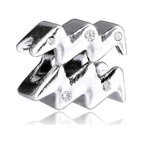 100% 925 Sterling Silver Sparkling Aquarius Zodiac Charms Beads Fits Pandora Bracelet Argent Berloque DIY Jewelry Gift