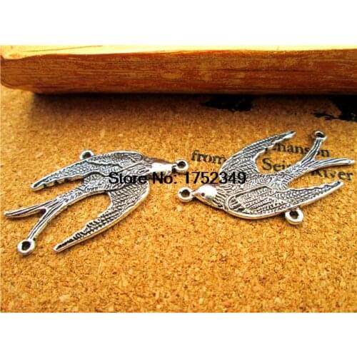 12pcs--Swallow Bird Charms,Antique Tibetan silver Lovely Opening Wings Swallow Connector Link Charm Pendant 38x20mm