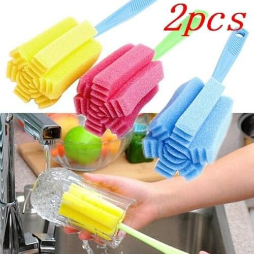 2 Pcs Kitchen Cleaning Tool Sponge Brush for Wineglass Bottle Coffe Tea Glass Cup Color Random