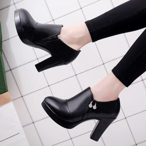 2018 plus velvet thick with high-heeled shoes pointed head waterproof platform deep mouth single shoes