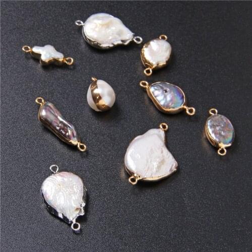 3Pcs Natural Pearl Pendants Irregular Pearl Charms Double Hole Pearl Connector for Jewelry Making Bracelet Accessories DIY Craft