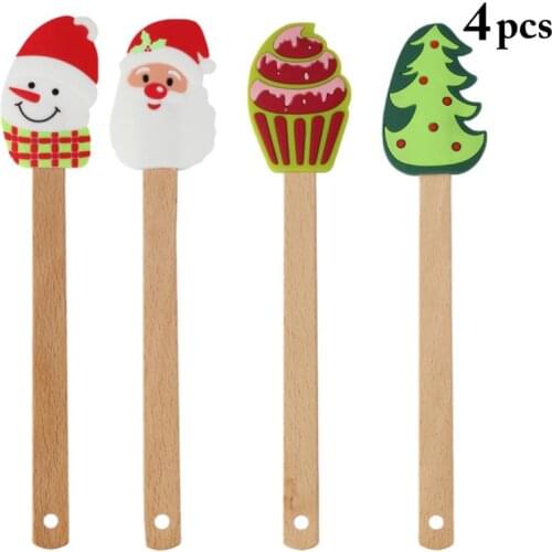 4 Pcs/Set Non Stick Butter Cream Spatula Creative Silicone Christmas Scraper For Pastry Chocolate Baking Spatula Kitchen Gadgets
