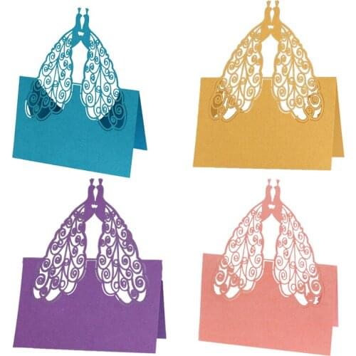 50Pcs Multiple Color Peacock Pattern Table Name Guest Place Cards Laser Cut Favor Decoration Wedding Supplies Seating Decoration