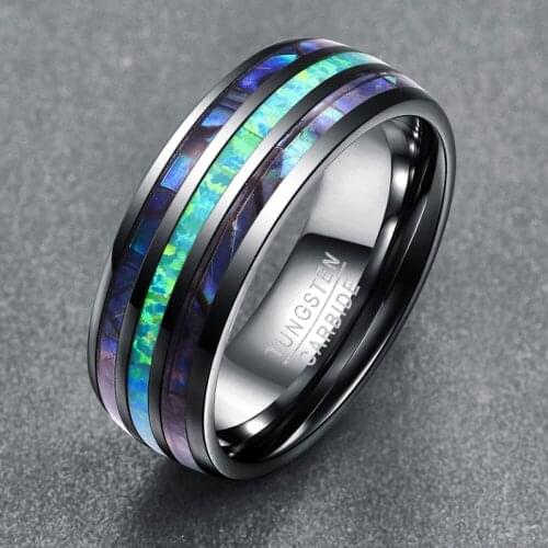 8mm width 100% genuine wedding band tungsten carbide Electroplated black inlaid shell + Abalone shell dome tungsten steel ring