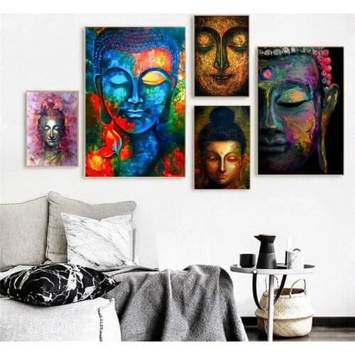 Abstract Buddha Face Poster Wall Art Canvas Painting Prints and Pictures Buddhism Poster Home Living Room Decor No Frame