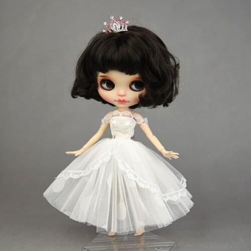 White Lace Princess Polka Dotted Dress for Blythe Doll Outfits for Barbie Doll Clothes Clothing Dolls Accessories Toys