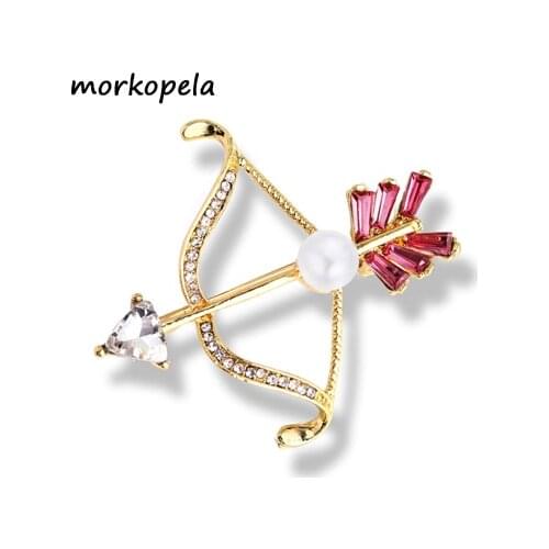 Morkopela Cupids Arrow Brooch Rhinestone Simple Pin Accessories Fashion Brooches For Women Metal Scarf Clip Clothes Jewelry