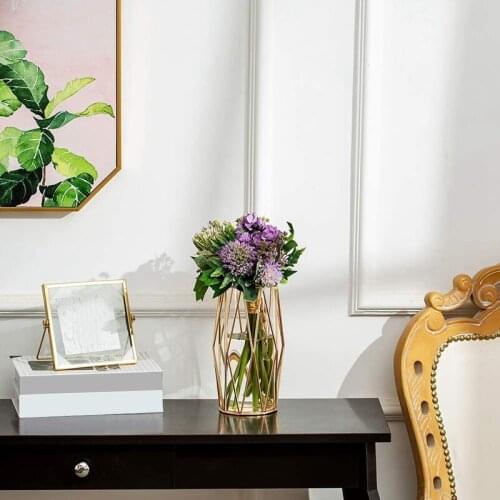 Vase Decorations for Living Room Glass Vase with Metal Rack Stand, Vases for Wedding Home Office-Golden