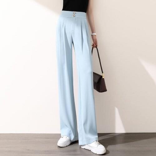 Women Pants Womens High Waist Double 2021 Spring Summer Casual Pants Straight-Leg Trousers Pantalones De Mujer
