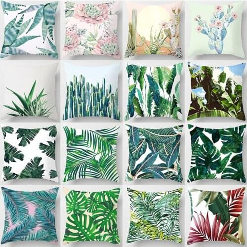 European Style Pillow Cover Polyester Throw Pillow Case Sofa Car Waist Cushion Cover Green Grass Tropical plant Pillow Case