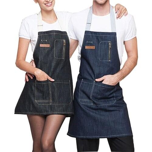Apron Retro Denim Zipper Canvas Waist West Point Baking Florist Coffee Shop Workwear Shop Clothes