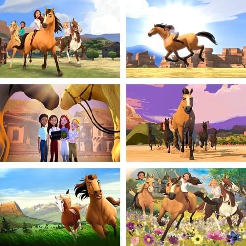 Custom Spirit Horse Flowers Party Theme Photography Background Riding Boy Girl Kid Birthday Dinner Table Backdrop Studio Video