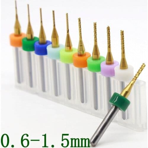 0.6-1.5mm Titanium Coating Milling Cutter 10PCS Carbide Swallowtail Cutting Machine CNC Wood Router Metal End Milling CutterTooL