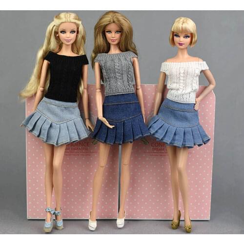 Blue Jeans Casual Wear Clothes For Barbie Doll Kids Toy A-line Skirt For Barbie Princess Doll Clothes 1/6 Doll Accessories BJD