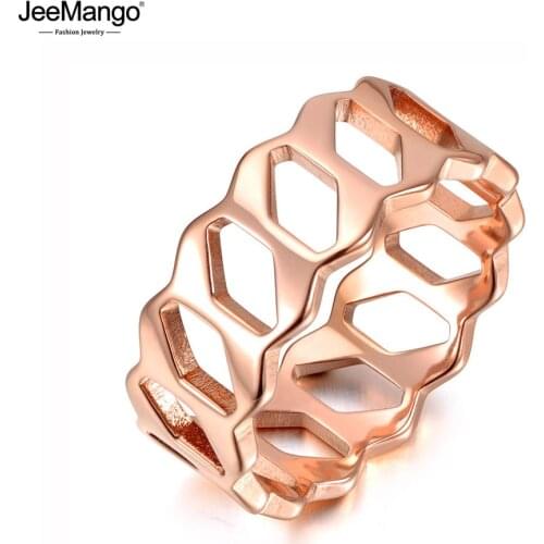 JeeMango Office Style Titanium Stainless Steel Bohemia Party Ring Rose Gold Geometric Rings Jewelry For Women Girls JR20004