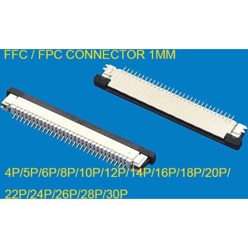 100pcs FFC / FPC connector 1mm 4 5 6 7 8 10 12 14 16 18 20 22 24 26 28 30P Bottom Contact Right angle Drawing type Lower contact