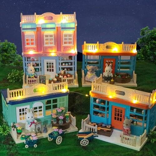 Forest Family 1/12 Koala Doll Touring Car Dollhouse Furniture Simulation Double-Storey Villa Kitchen Bathroom Toys For Girls