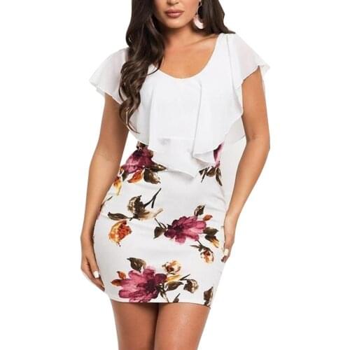 Summer dress Summer Women Plus Size False Tow Pieces Ruffled Flower Print Bodycon Mini Dress robe femme Womens Clothing 2021
