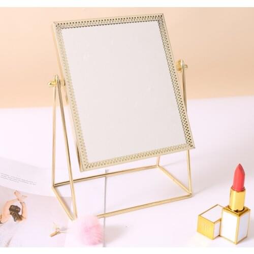 Metal Makeup Mirror Desktop Princess Mirror Nordic Style HD Simple Table Single-Sided Portable Dressing Beauty Mirror