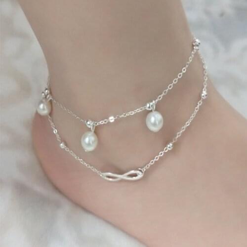 BOHO Cute Letter Love Gold Anklet & Bracelet Imitation Pearl Multilayer Leg Chain Ankle Braclet for Women Summer Beach Jewelry