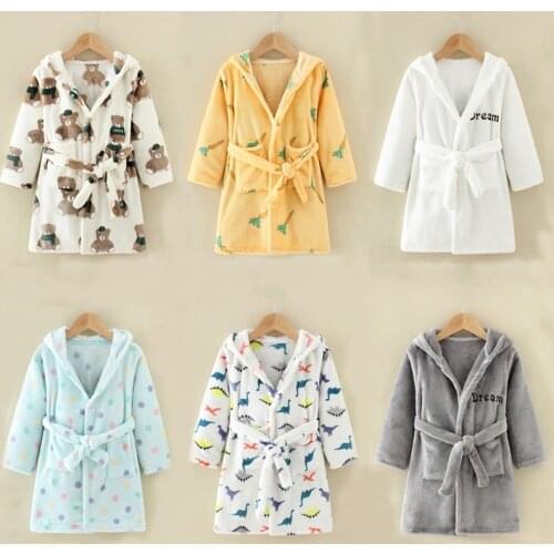 Fashion Long Sleeve Hooded Childrens Bathrobe Kids Pajamas Robes Baby Boy Girls Bathrobe 3-8yrs