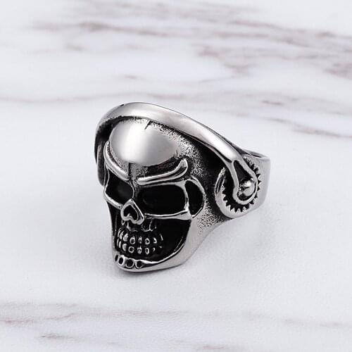 Punk Hip Hop Hippie Music Skull Ring Men Fashion Stainless Steel Biker Skull Ring Gothic Accessories Men Gift