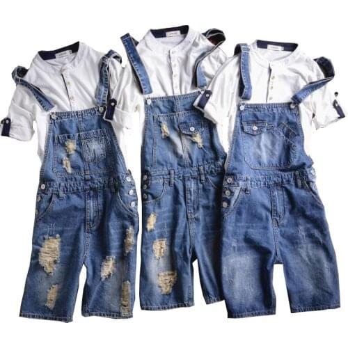 Brand 2020 New Designer Mens Shorts Jeans Pants Fashion Ripped Bib Overalls Jean Short Man Slim Fit Short Jumpsuit Size S-5XL